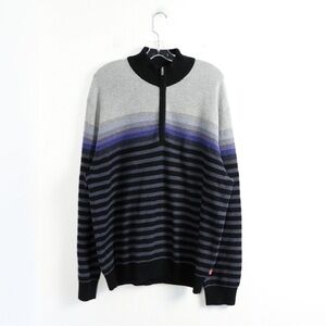 Izod men’s striped knit 100% cotton sweater 1/4 quarter zip XL thick warm top